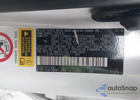 2010 Lexus Rx 350 from USA, damaged, VIN 2T2BK1BA5AC073009